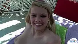 teen lesbian licks pussy after fingering petite blonde babe with dildo