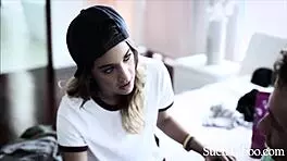 lesbian teen ends up fucking her step-brother passionately