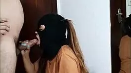 Housewife sucks big cock with passion and big ass on display