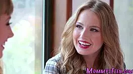 Horny cougar enjoys oral pleasure from eager teen lesbian