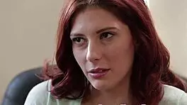 Sapphic babes intensely finger and strapon each other on desk