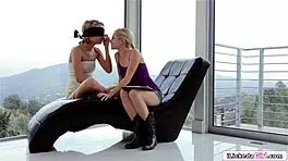 Lesbian teen facesits blonde friend in intense 69 licking