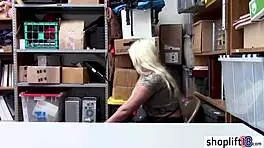 Blonde teen with BIG TITS gets BUSTED by policeman. BENT OVER for BLOWJOB at work.