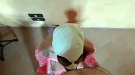 why wear pink fishnet catsuit and pink platform ankle boots for rough pov blowjob?