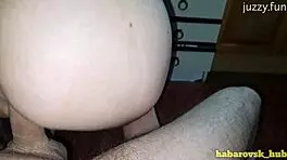 a wife gives a shaved blowjob to her teen lover's cock in a homemade pov scene, sucking until cum