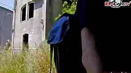 skinny french amateur gets her ass fucked outdoors by a friend