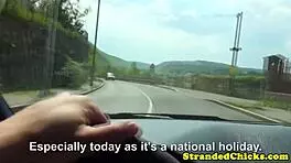 Hey, wanna know how this young hitchhiker paid for her ride with wild car sex?