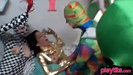 college teens costume party in dorm turns into wild group sex