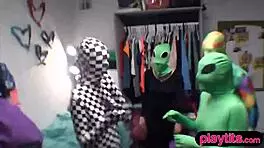 college teens costume party in dorm turns into wild group sex