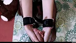 Teen in sexy bodysuit fucks hard on a leash!