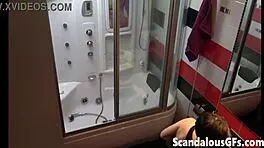 tattooed brunette ex-girlfriend showering nude with shaved pussy and petite ass for masturbation