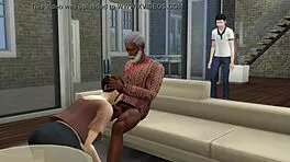 lunch with neighbor turns into swinging interracial group fuck in 3d hentai sims.
