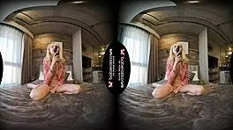 mika teases her cock solo in vr, masturbating with toys