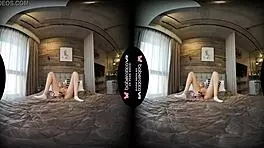 mika teases her cock solo in vr, masturbating with toys