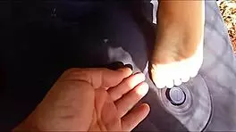 Brunette prostitute gets assfucked in car gangbang.