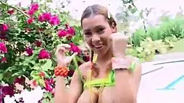 Serena 18 flaunts her big tits and perfect pussy outdoors, licking and masturbating.