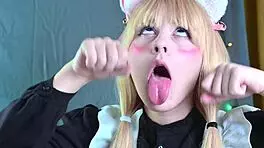 cute blonde maid gives homemade blowjob in cosplay