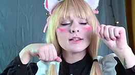 cute blonde maid gives homemade blowjob in cosplay