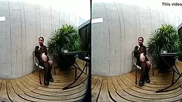 Wow! Young 18+ Girl Smokes Topless in Leather Skirt at Vrpussyvision!