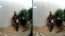 Wow! Young 18+ Girl Smokes Topless in Leather Skirt at Vrpussyvision!