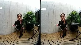 Wow! Young 18+ Girl Smokes Topless in Leather Skirt at Vrpussyvision!