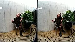 Wow! Young 18+ Girl Smokes Topless in Leather Skirt at Vrpussyvision!