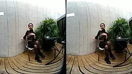 Wow! Young 18+ Girl Smokes Topless in Leather Skirt at Vrpussyvision!