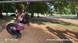 Crazy milf flashes pussy and fingers ass at public playground after hours