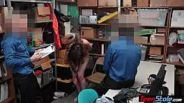 cute teen thief gets fucked by two mall cops