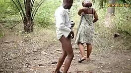 Soft kind fucksy gets doggystyle fucked by ebony chubby woman in the bush.