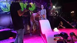 Fucked busty brunette in cowgirl and bent over positions publicly