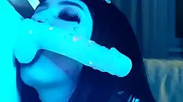 i love watching that beauty in student costume suck the rubber dick and fuck her pussy