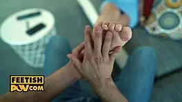 Blonde Tiffany Tatum paddles dick in POV foot fetish fucking!