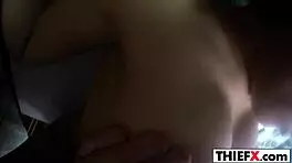 Guilty And Unreluctant Sultry Gal Thief Blows Big Cock In Garage