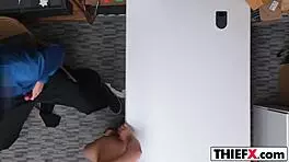 Guilty And Unreluctant Sultry Gal Thief Blows Big Cock In Garage