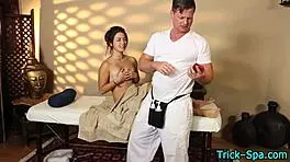 Petite Brunette Teen Receives Relaxing Massage From Older Man