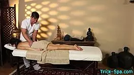 Petite Brunette Teen Receives Relaxing Massage From Older Man