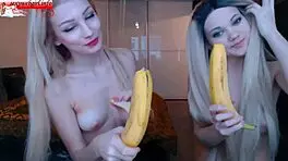 Two Brunette Babes Suck Bananas On Webcam