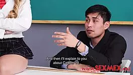 Sara Blonde Teen Fucked Hard in Classroom by Teacher with Blowjob and Ass Action.