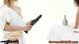 Hairy pussy teen 18+ masturbates with strapon 😈