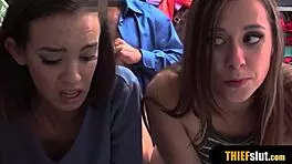 Pervy Cop Catches Two Shoplifter Chicks At The Same Time