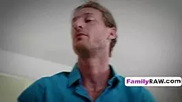 Stepdad Ignores Rules for Rough Teen Blowjob and Hardcore Fucking with Natural Brunette Tits