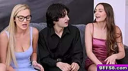 hot teen bffs kiss and blowjob in wild foursome 😈