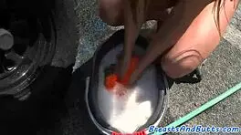 Busty teen rides cowgirl and gets outdoor facial!