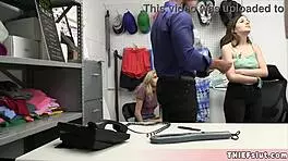 Cute blonde and her friend caught by Mike the mall cop, now both getting fucked! 😏