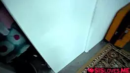 Eveling Stone gives her stepbrother an interracial blowjob with choking and handjob.