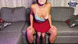 Sweet Girl in Skirt Permits Cum on Stockings