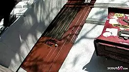 Behind the scenes threesome with skinny teen gitta blond in anal and dp action