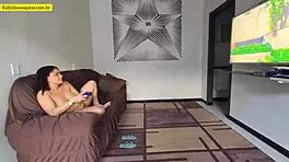 hot girl spreads legs on couch for fuck