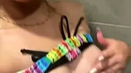 latina teen 18+ can't hold back at gym, runs to bathroom